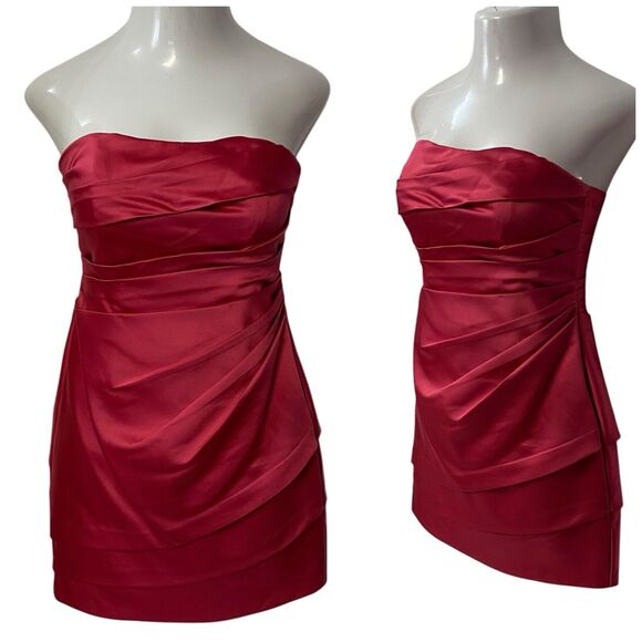 Davids Bridal Dress Womens 4 Pink Satin Short Strapless Style F14212 Elegant - Picture 1 of 13